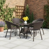 DEVOKO 5-Piece Outdoor Rattan Wicker Patio Bistro Set For Garden, Backyard, Balcony, Porch, Poolside Furniture With Dark Brown All-Weather Wicker And Glass Top Table (Dark Brown), (58 X 46 X 79Cm)