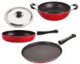 Nirlon Aluminum Nonstick Compatible with All Gas & stovetops 4 Piece Cookware Gift Set with Heat-Resistant Friendly Bakelite Handle[Flat Tawa 26cm|Fry Pan 22cm |Kadhai 22cm |Stainless Steel Lid]