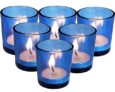Pure Source India Set of 6 Glass Votive Tealight Candle Holders – Living Room Side Table Home Decoration (Glass, Pack of 6, Blue)