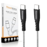 TexoVera 100W Type-C to Type-C Fast Charging Cable Compatible with iPhone 15,Samsung,Oneplus,Google Pixel,Laptop,MacBook&Type C Devices,480Mbps Data Sync,Braided Cable,1M Length,Multicolor