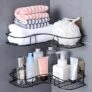 RAYMOX Wall Mounted Self-Adhesive Bathroom Corner Shelf/Kitchen Rack & Holder – Bathroom Accessories (Material-GI Metal, Powder Coated Finish, Black)