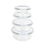 Signoraware Safe N Store Glass Round Container | Airtight & Leakproof Locking Lid | Durable | Microwave Safe | Ideal For Kitchen Storage & Lunch Boxes (400ml+620ml+950ml+1.3Ltr | Set of 4 | Clear)