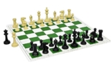 StonKraft 18.2” x 18.2” Tournament Chess Vinyl Foldable Chess Game with Solid Plastic Pieces (with Two Extra Queens + Vinly Pouch) – for Professional Chess Players (Green)