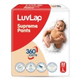 LuvLap Supreme Diaper Pants Large (LG) 9 to 14Kg, 32Pcs, 360° skin care with 10 million breathable pores, Aloe Vera for superior Rash prevention, upto 12hr protection, 5 layer super light core