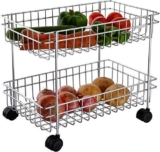 ASHLAS 4 Layer Stainless Steel Kitchen Trolley Rack Fruit Vegetable Storage Rack Vegetable. (Silver) (2 Layer)
