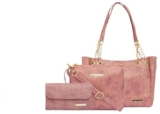 Bagsy Malone Vegan Leather Stylish Tote Bag Pack of 3 |Handcrafted Side Tote Bag for Office and College (Croco Pink)