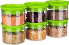 Floraware Plastic Air Tight BPA Free Stackable Round Push Multipurpose Containers For Kitchen Organizer 500ml for Rice Dal Flour Snacks Cereals Pack of 6 (Green)