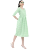 Vishudh Women 3/4 Sleeve Round Neck Dress VNa1002275 Green S