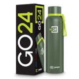 Go24 pexpo Insulated Water Bottle 1 LTR, Stainless Steel Leak Proof Flask, 24 Hours Hot & Cold, BPA Free Bottle for Gym, Office, Travel, 2-Year Warranty |Bravo 1000| Military Green