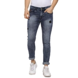 Campus Sutra Men’s Navy Blue Torn Denim Jeans for Casual Wear | Dark-Wash | Regular Fit | Button Closure | Cotton Denim Jeans Crafted with Comfort Fit for Everyday Wear