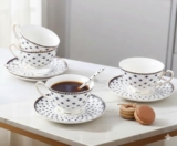 E – Ezra White Cup with Saucer Set of 12 Pcs | Tea/Coffee Cups 180 ml | Microwave & Dishwasher Safe | Bone-Ash Free | Crockery Set Ideal for Daily Use & Gifting, Black