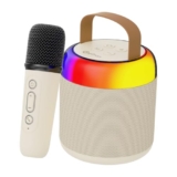 pTron Newly Launched Fusion Bliss 16W Bluetooth Speaker with Wireless Karaoke Mic, 6H Playtime, Vibrant RGB Lights, Voice Effects,Multi-Play Modes BT5.3/TF Card & Type-C Charging Port (Light Cream)