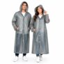 MIKANIX Waterproof Hooded Raincoat for Men & Women | Full Length Reusable PVC Rain Wear | Lightweight Windproof Rain Jacket with Front Button Closure & Pockets (Grey)