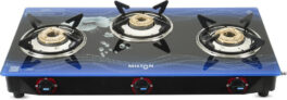 MILTON Premium Ignition LPG Stove – (ISI Certified, Door Step Service) Blue Glass Manual Gas Stove(3 Burners)
