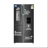 Haier 592L Frost Free 3-Door Water Dispenser 3 Star Side by Side Refrigerator,Convertible,Wi-Fi,Inverter,Digital Display Panel,Deo Fresh Technology (HRT-683WGKU1, Graphite Black)