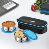 CELLO Eco Bite Stainless Steel 2 Container Lunch Box with Bag, 300 ml Each Blue | Insulated BPA Free Air Tight Leakproof Lightweight Easy to Carry Steel Lunch Box | Ideal for School, College, Office
