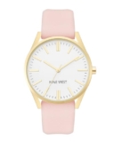 Nine West Women’s Analog Watch, Gold-Tone and Pink Strap, Vegan Leather Strap, Japanese Quartz Movement, Second Hand Feature, 40mm Case