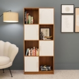 neuspace Cube Arch Engineered Wood Open & Closed Bookshelf | Display Unit | Open 4 Shelves & 4 Door Cabinet Storage for Home & Office|1 Year Warranty (Finish – Leon Teak, Knock Down)