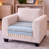 Cortina Printed Quilted Velvet Sofa Cover – Premium Sofa Couch Protector – Soft Plush Velvet, Non-Slip, Machine Washable Furniture Cover (SkyBlue, 1 Seater)