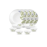 La Opala Novo Collection Opal Glass Crockery | for Family of 4 | Dinner Set 10 pcs Lush Greens | Plates & Bowls for Dining | Microwave Safe | 100% Vegetarian | Extra Strong | Light & White