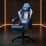 BAYBEE Drogo Multi-Purpose Ergonomic Gaming Chair with 7 Way Adjustable Seat, Head & USB Massager, PU Leather Lumbar Pillow Home & Office Chair with Full Reclining Back Footrest (Racer Blue)