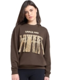 Bewakoof Women’s Embroidered Oversized Fit Full Sleeve Round Neck Cotton Blend Sweatshirt_682781_Brown_M