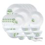 Larah by Borosil Green Lily Opalware Dinner Set, 35 Pcs, White