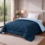HOMEKART 220 GSM Solid Plain Reversible Summer Microfiber AC Comforter/Duvet| All Season Single Size 3 Layered Quilted Blanket for Single Bed (220 cm x 152 cm, Teal Blue and Grey)| TC – 250