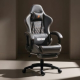 BAYBEE Drogo Multi-Purpose Ergonomic Gaming Chair with 7 Way Adjustable Seat, Head & USB Massager, PU Leather Lumbar Pillow Home & Office Chair with Full Reclining Back Footrest (Emperor Grey)