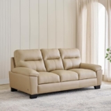 Home Centre | Winchester | Half Leather|Solid Wood | 3 Seater Sofas | Beige | 1 Year Warranty