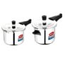 Pigeon Stainless Steel Elite Shine 2 L +3 L Combo Tri-Ply Body Outer Lid Pressure Cooker Induction And Gas Stove Compatible That Distributes Heat Evenly For Uniform Cooking, 5 Liters, Silver