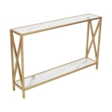 Home Sparkle Engineered Wood 2 Tier Console Table | End Table Side Table Console Table for Living Room Hall Bedroom Office | Multipurpose Table for Home Decor (Color: White Plank with Golden Frame)