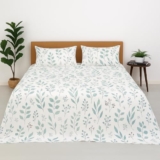 Bhoomi Impex Double Bed Bedsheet – Tranquil Green Petals Print – 90 x 100 Inches – Ultra Soft & Wrinkle-Free Microfiber Flat Sheet with 2 Pillow Covers – Breathable & Skin-Friendly