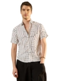 Modeve Men’s Half Sleeve Regular Fit Shirt – Ideal Summer Casual Wear- White-L