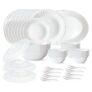 Larah by Borosil Plain White Silk Series Opalware Dinner Set | 47 Pieces for Family of 8 | Microwave & Dishwasher Safe | Bone-Ash Free | Crockery Set for Dining & Gifting | Plates & Bowls | Snow
