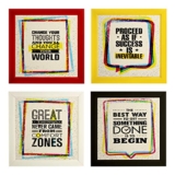 Indianara Set of 4 Motivational Quotes Paintings in Red Yellow Black White Frames (2120) without glass 9.5 x 9.5 inch each