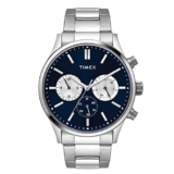 TIMEX Analog Watch for Man with Blue Round Dial & Silver Stainless Steel Bracelet Band Water Resistant Men’s Wrist Watches – TWEG19603
