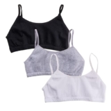 ADIRA | Teenager’s Padded Bra | Teen Bras with Flat Padding for Coverage | Gives Confidence At School | Beginners Bra with Comfortable Strecthy Cotton | Pack of 3 | Black, Grey & White | M