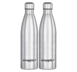 Snapple HYDRA Single Wall Stainless Steel Water Bottle for Fridge | Gym | Home | Office | 1000 ml Water Bottle (Pack of 2, Silver, Steel)