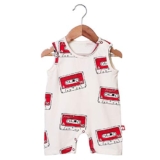 Nino Bambino 100% Organic Cotton Sleeveless Printed Round Neck Half Romper for Unisex Baby (6-12 Months, Cream-1)