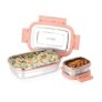 Attro Click Eat Junior Rectangular Stainless Steel Lunch Box with 1 Small Box Compact Design Airtight Leak Proof Lunch Box for Office, School, Picnic-650Ml+140Ml Peach
