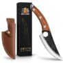 JB’S LAND Premium Hand Forged Chef Knife 8 Inch | Ultra Sharp Stainless Steel Kitchen Butcher Knife with Ergonomic Wooden Handle & Leather Cover for Meat, BBQ & Camping (Brown)