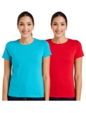Amazon Brand – Symbol Women’s plain regular fit short sleeve Cotton T-Shirt (Pack of 2) (RN-PO2-COMBO8-Red & Turquoise-XXL)