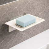 Amazon Basics Self Adhesive Soap Holder for Bathroom Wall – Strong Grip Soap Stand for Bathroom, No Drill Wall Mounted Soap Dish with Drain Tray, Bathroom Soap Holder & Soap Case