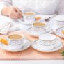Larah by BOROSIL Premia Series Grandeur 12pc Opalware Tea/Coffee Cup & Saucer Set (140ml Each) | Embossed Design, Microwave & Dishwasher Safe | Crockery Set Ideal for Daily Use & Gifting, White