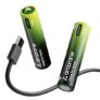 Ambrane AAA Type C Rechargeable Batteries, Pack of 2, 740mAh Lithium Ion Battery, Charge with Any Type C Cable & Adapter, No Separate Charger Required, Save Environment & Money (Reneo, Green)
