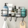 Plantex Bathroom Organiser Without Drill/GI Steel Self Adhesive Bathroom Shelf/Bathroom Stand for Wall/Bathroom Accessories Set Pack of 1 (Black, CED Powder Coated)