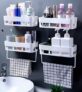 wolpin Plastic Rectangular Wall Shelves with Towel Hanger Shelf Multipurpose Self-Adhesive Sticker Hooks Wall Holder Bathroom Storage Rack Box Strong Shower Rack Shelf – White (4 Pieces)