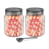 MILTON Olive 1000 Airtight Food Grade Modular Plastic Container | BPA Free, Stackable & Transparent | Wide Mouth with See-Through Lid | Ideal for Cereals, Pulses, Spices, Set of 2, 1000 ml each, Grey