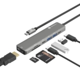 Portronics Mport 52 USB C Hub Dock (7-in-1), Multiport Adapter with 4K HDMI, 60 W PD Charging, USB 3.0/2.0 & USB Type-C Data Ports at up to 10 Gbps, microSD & SD Card Reader for Laptops(Grey)